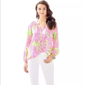 Lilly Pulitzer Elsa Silk Blouse Home Slice Size S